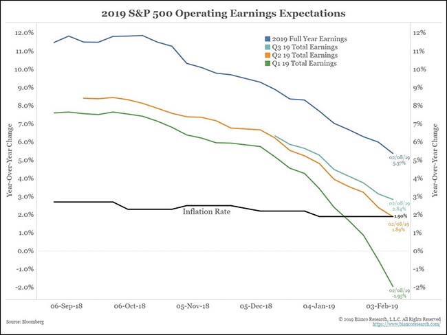 2019 SP 500 Operating Earnings Expectations